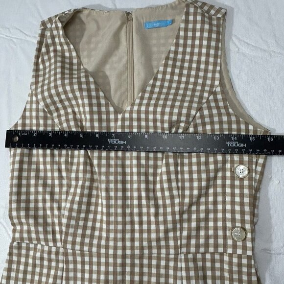 J. McLaughlin Paulson Dress Tan Gingham Sz 2 Career Cottagecore Preppy Old Money - Picture 6 of 11